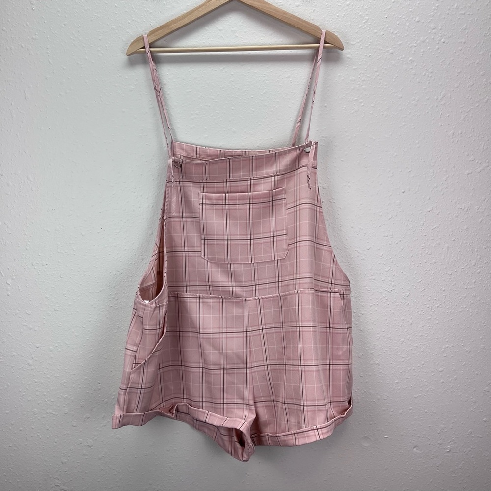 Princess Polly pink plaid bib shortalls shorts overalls
